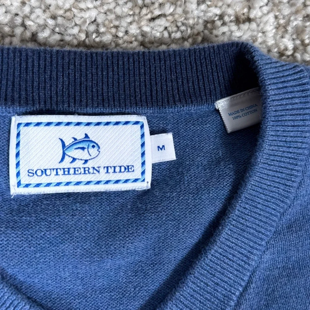 Southern‎ Tide Sweater Mens Medium Blue V Neck Cotton Coastal Prep